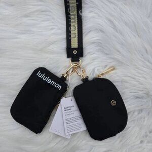 Lululemon Dual Pouch Wristlet Wallet Accessory Keychain Bag Black and Gold